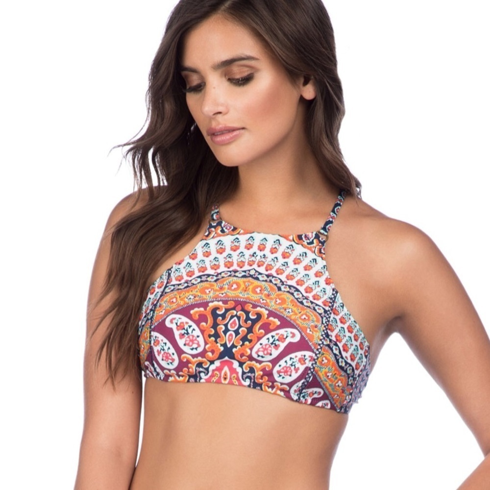Nanette Lepore Super Fly Paisley High Neck Bikini Top